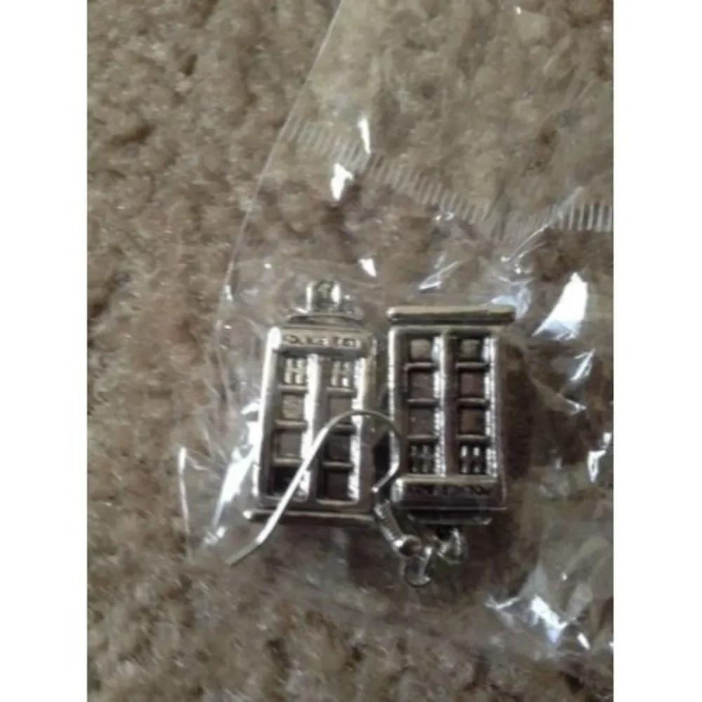 Ancient Tardis Doctor Who Police Box Earrings Silver